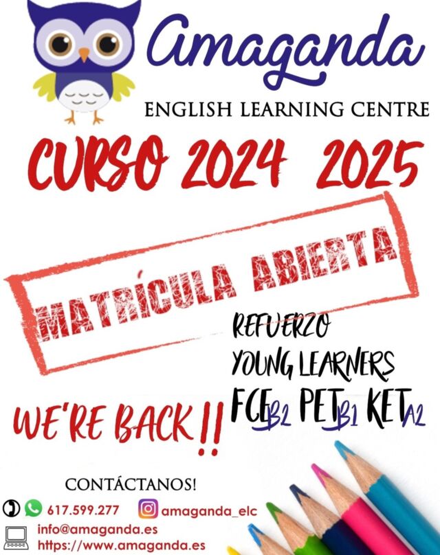 Qué bien estamos de vacaciones! Pero debemos empezar a preparar el curso 2024-25. Período de matrícula abierto. Contacta con nosotr@s. #learnenglish #lavilajoiosa #villajoyosa